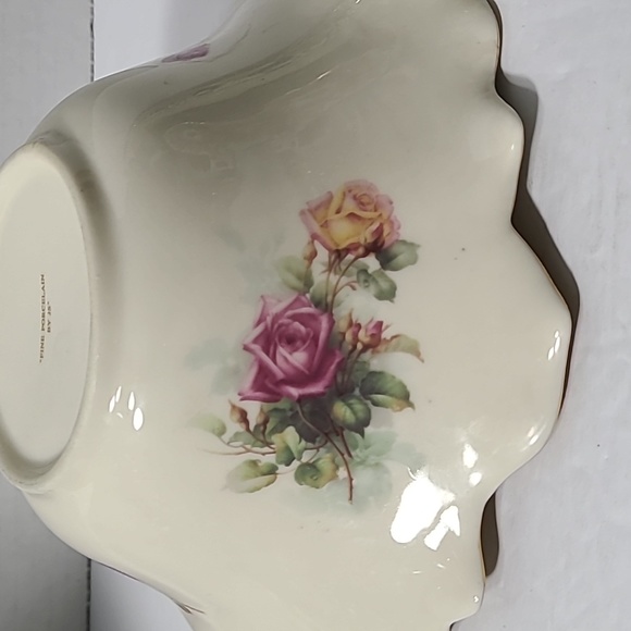 Vintage Porcelain Bowl Candy Dish Trinket By JS, Rose Design,Gold Trimmed Decor - Picture 4 of 4